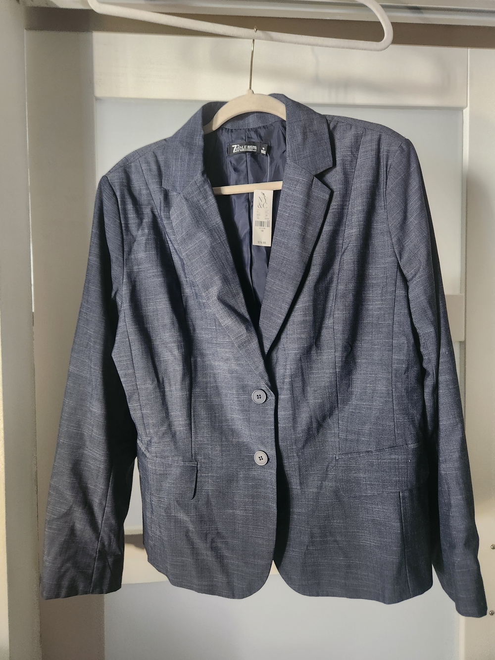 Women's Navy Textured Two-Button Blazer